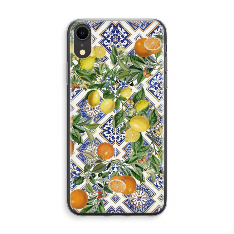 Azulejos azules, limones y naranjas