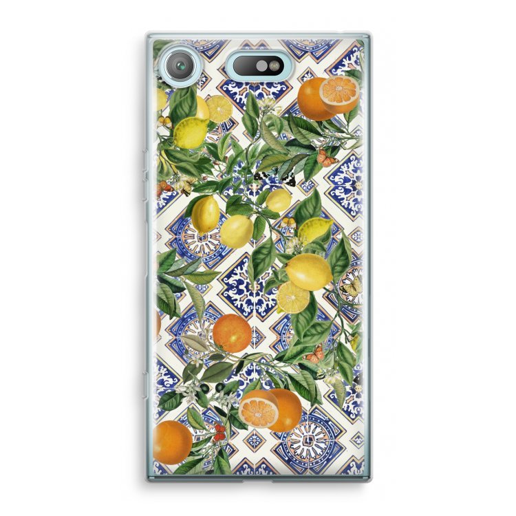 Blue tiles, lemons and oranges