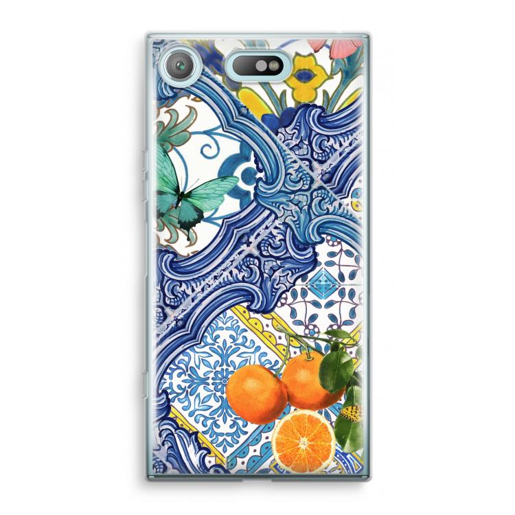 Blue tiles and oranges