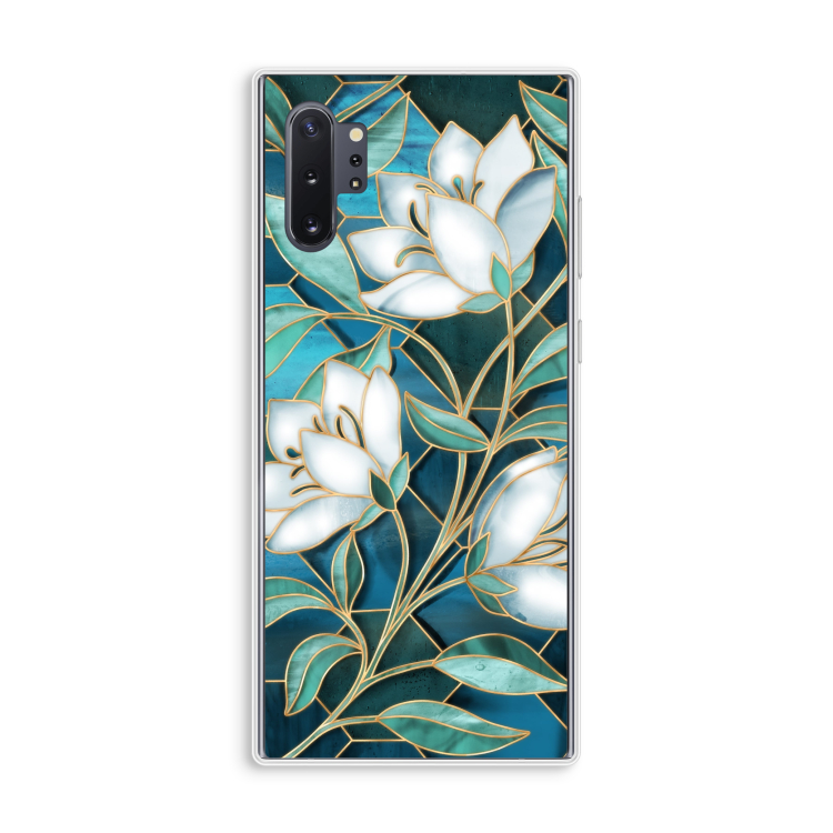 Blauwe glas-in-lood bloemen