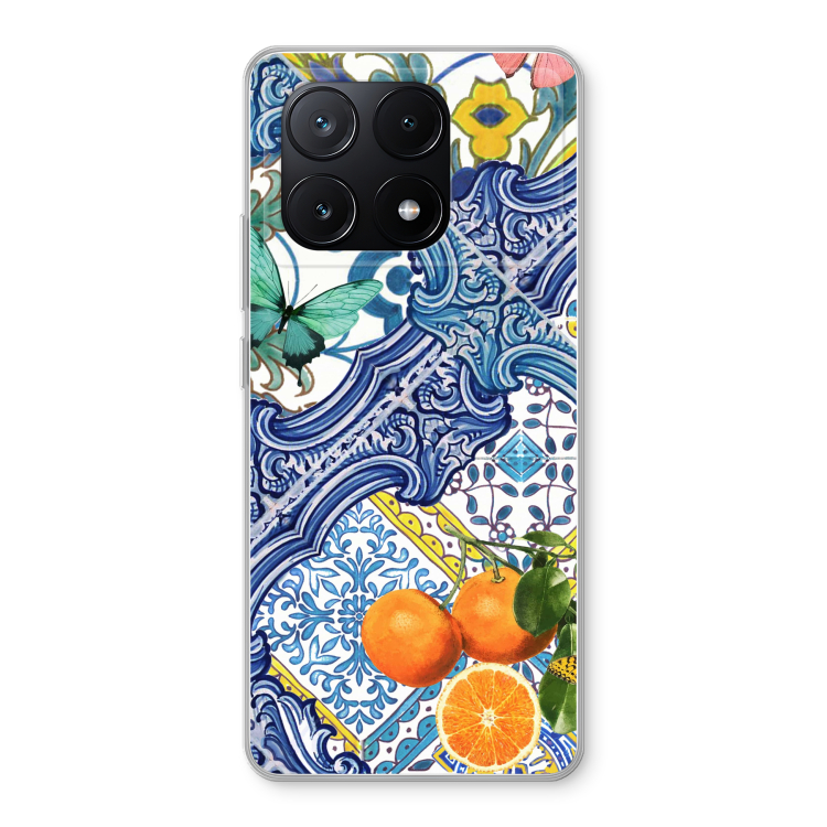 Blauwe tegels en appelsienen