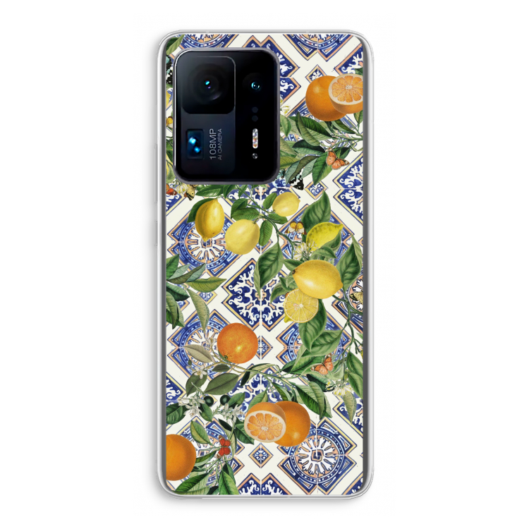 Blue tiles, lemons and oranges