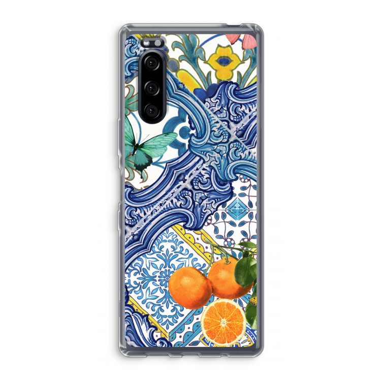 Blue tiles and oranges