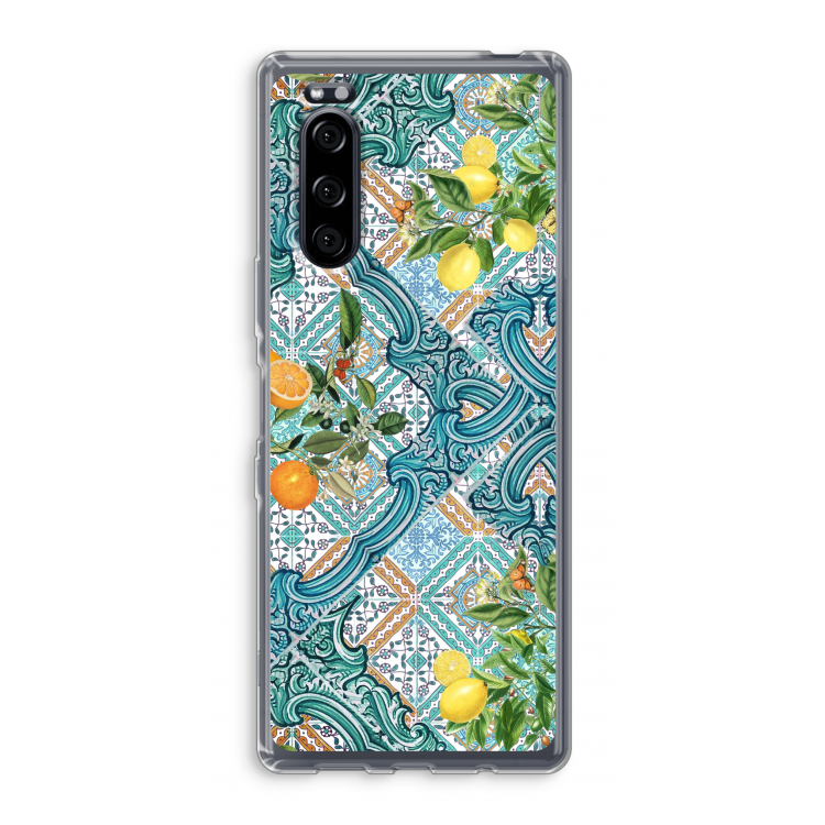 Blue tiles, lemons and oranges