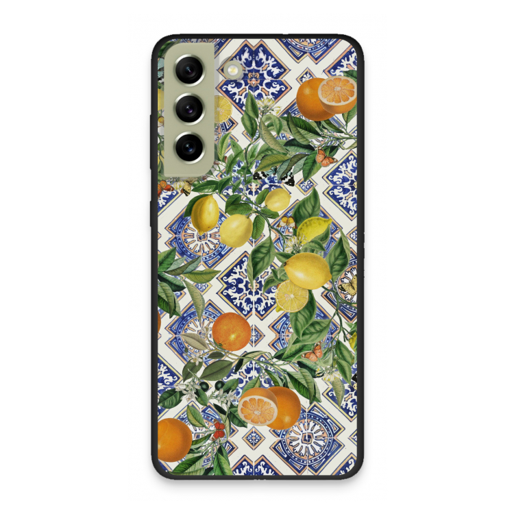 Blue tiles, lemons and oranges